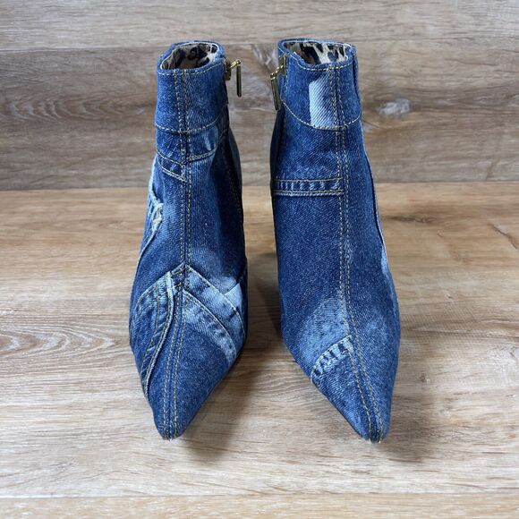 Vintage Dolce Gabbana Denim Patchwork Booties 37.5 US 7.5 - Picture 2 of 13